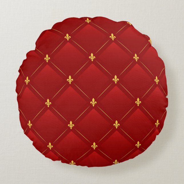 Cojín Redondo Art Nouveau rojo y oro (Anverso)