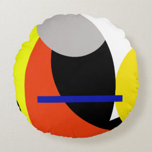 Cojín Redondo Arte abstracto amarillo rojo azul