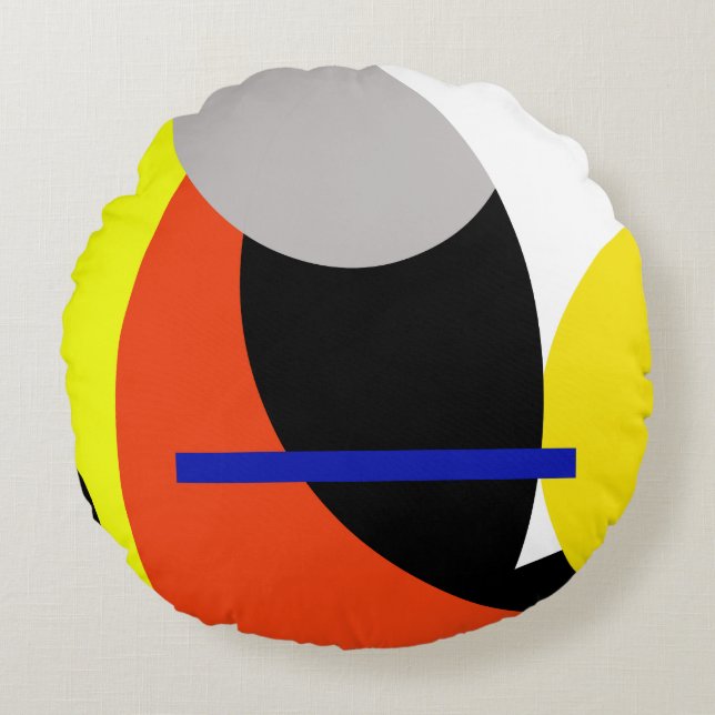 Cojín Redondo Arte abstracto amarillo rojo azul (Anverso)