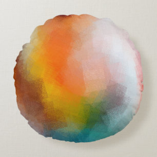 Cojín Redondo arte abstracto colorido marrón rojo amarillo azul 
