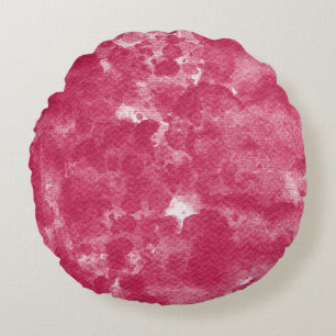 Cojín Redondo Arte abstracto de acuarela rosa caliente vibrante