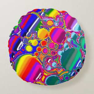 Cojín Redondo Arte abstracto de explosión en arco iris