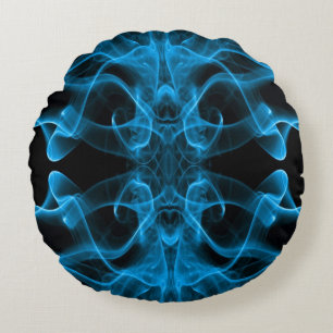 Cojín Redondo Arte Abstracto de Humo Azul Etéreo