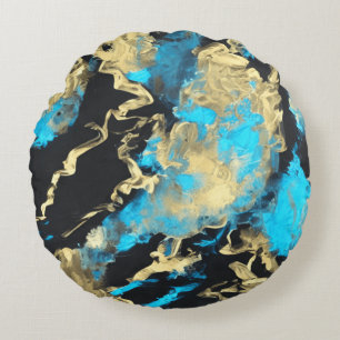 Cojín Redondo Arte abstracto de turquesa y oro