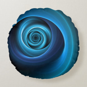 Cojín Redondo Arte abstracto fractal moderno de colores azules e