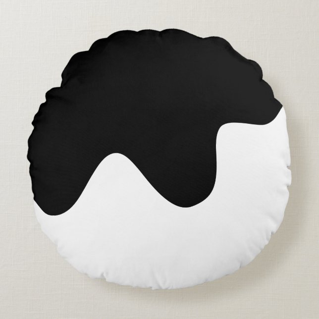 Cojín Redondo Arte abstracto mínimo moderno en blanco y negro (Anverso)