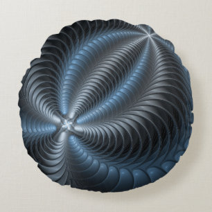 Cojín Redondo Arte abstracto moderno fractal gris azul plástico