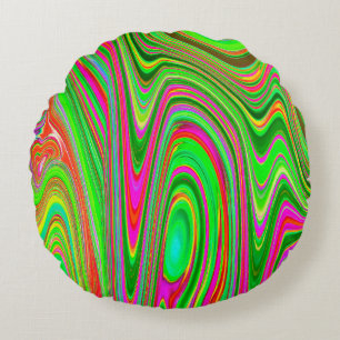 Cojín Redondo Arte abstracto y psicodélico de color verde lima y