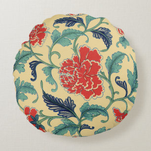 Cojín Redondo Arte Antiguo Chinoisería Floral Roja Art Nouveau