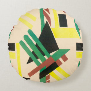 Cojín Redondo Arte Antiguo Deco Pochoir Formas Geométricas Jazz