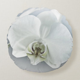 Cojín Redondo Arte Botánico de Orquídea Blanca Elegante