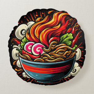 Cojín Redondo Arte callejero de Ramen japonés picante