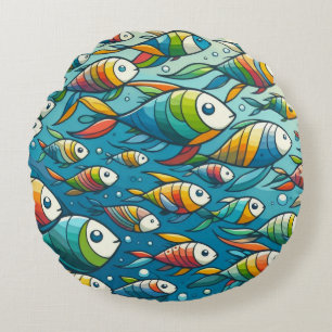 Cojín Redondo Arte colorido de peces submarinos