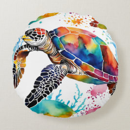 Cojín Redondo Arte Colorido de Tortuga Marina