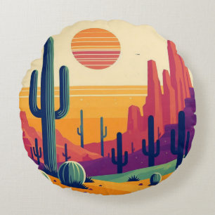 Cojín Redondo Arte colorido del desierto del sudoeste