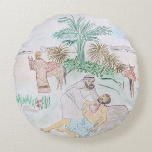 Cojín Redondo Arte cristiano El buen samaritano