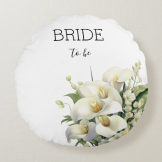 Cojín Redondo Arte de Acuarela de Flores Blancas para Novia Futu