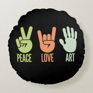 Cojín Redondo Arte de amor por la paz - Expresión creativa