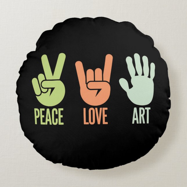Cojín Redondo Arte de amor por la paz - Expresión creativa (Anverso)