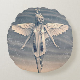 Cojín Redondo Arte de arcoíris del ángel de la guarda vintage