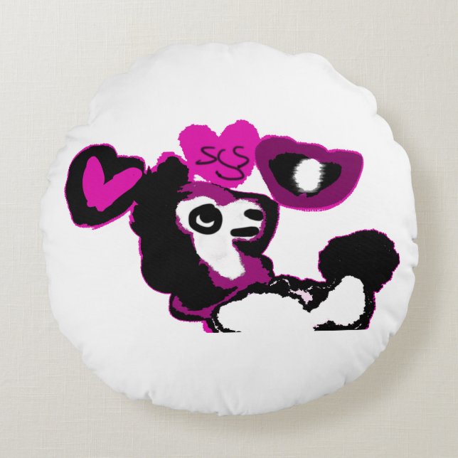 Cojín Redondo Arte de caniche púrpura (Anverso)