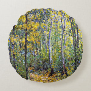 Cojín Redondo Arte de Claude Monet: Wood Lane, pintura de Monet