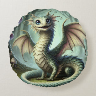 Cojín Redondo Arte de criatura de fantasía linda Dragon Jabberwo