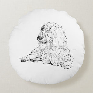 Cojín Redondo Arte de dibujo de línea de Cocker Spaniel Perro