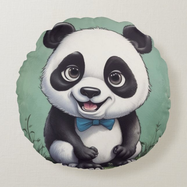 Cojín Redondo Arte de dibujo Personalizado Panda (Anverso)