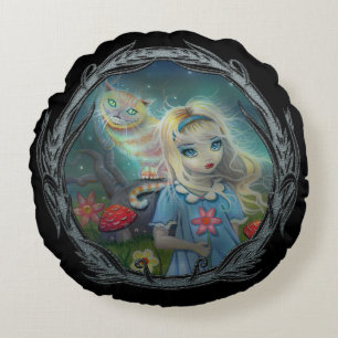 Cojín Redondo Arte de fantasía de Alicia en el país de las marav