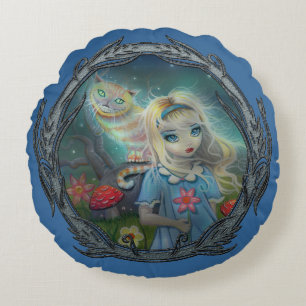 Cojín Redondo Arte de fantasía de Alicia en el país de las marav