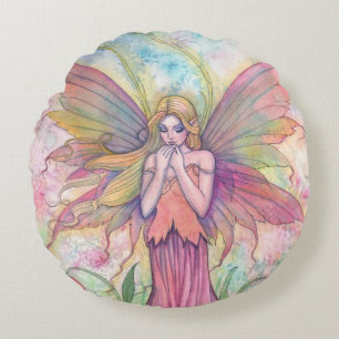 Cojín Redondo Arte de fantasía de hadas de flores silvestres