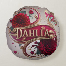 Cojín Redondo Arte de Flor de Dalia Roja Elegante