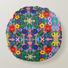 Cojín Redondo Arte de flores luminosas abstractas