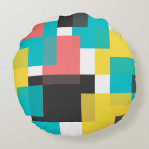 Cojín Redondo Arte de formas geométricas, coloridas, frescas, mo