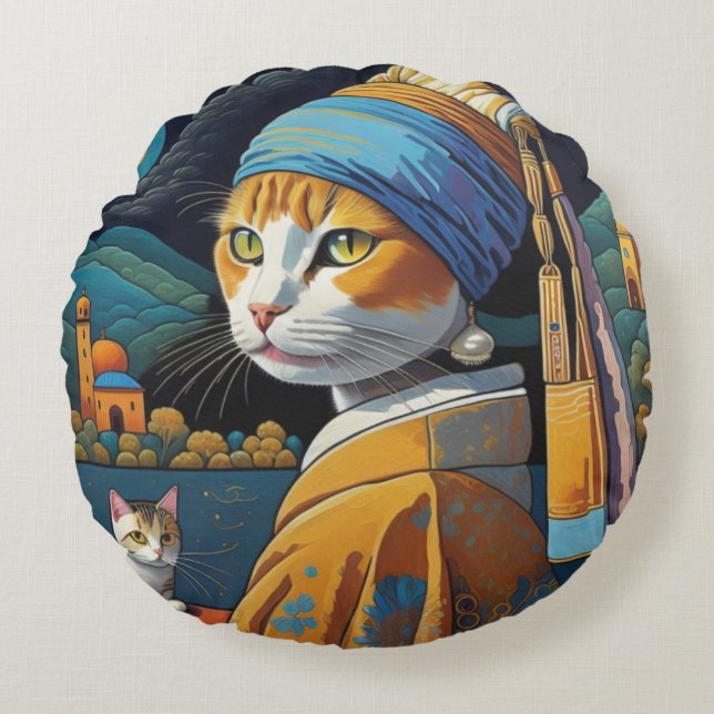 Cojín Redondo Arte de gato (Anverso)