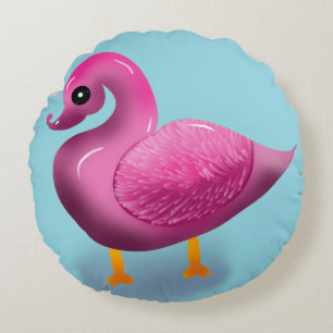Cojín Redondo Arte de guardería de pato rosa Kawaii lindo y cora