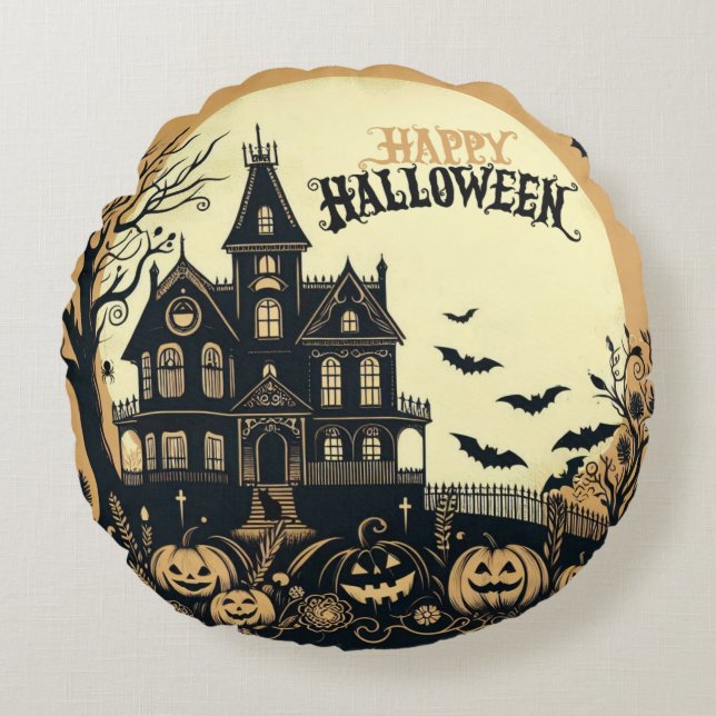 Cojín Redondo Arte de Halloween feliz (Anverso)