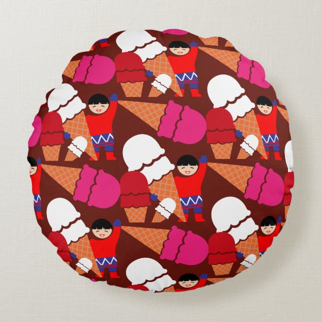 Cojín Redondo Arte De Helado Retro Vintage (Anverso)