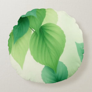 Cojín Redondo Arte de hojas verdes minimalista – Impresión botán