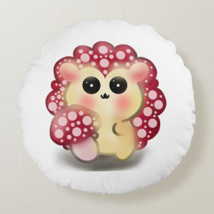 Cojín Redondo Arte de hongo rojo Kawaii lindo erizo sombrilla