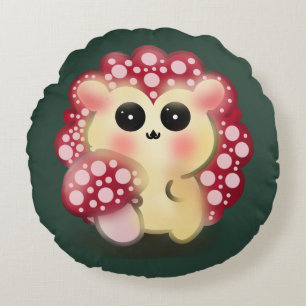 Cojín Redondo Arte de hongo rojo Kawaii lindo erizo sombrilla