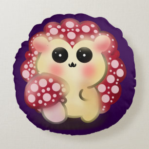 Cojín Redondo Arte de hongo rojo Kawaii lindo erizo sombrilla