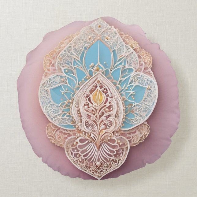 Cojín Redondo Arte de IA de encaje de rubor jabonoso  (Reverso)