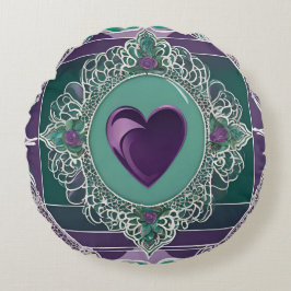 Cojín Redondo Arte de IA Purple Icy Heart