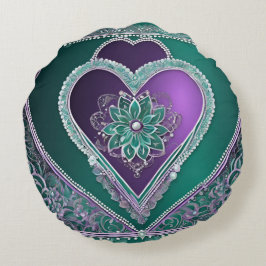 Cojín Redondo Arte de IA Shiny Minty Heart