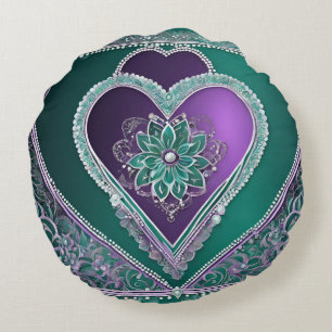 Cojín Redondo Arte de IA Shiny Minty Heart