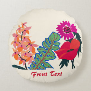 Cojín Redondo Arte de jardín floral boho maximalista vibrante