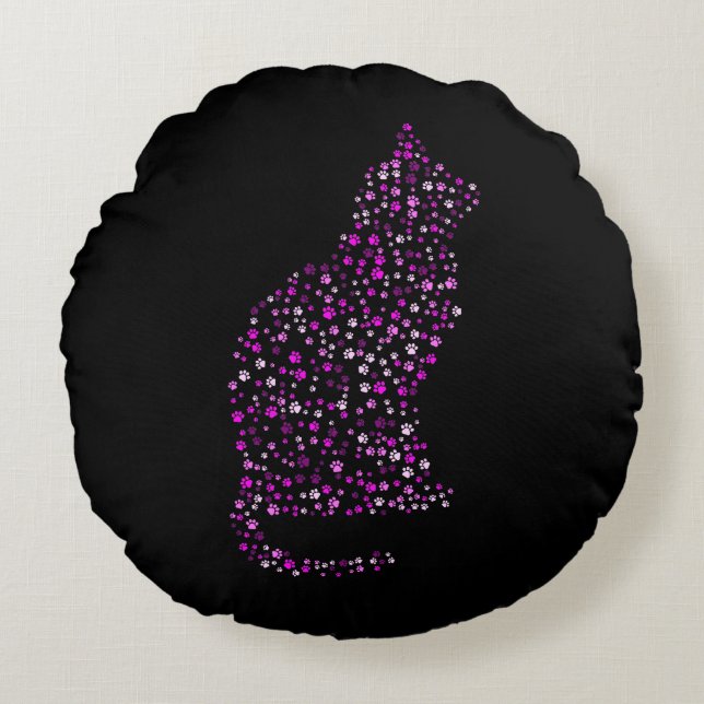 Cojín Redondo Arte de la huella felina (Anverso)