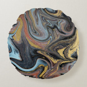 Cojín Redondo Arte de la naturaleza de la marble Purpurina dorad